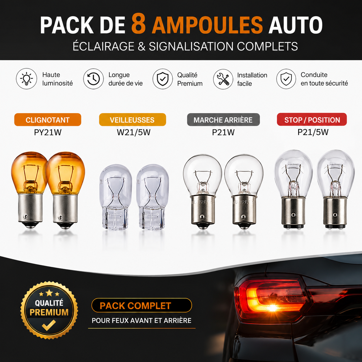 Kit d’Ampoules de Rechange pour Voiture – Éclairage et Signalisation