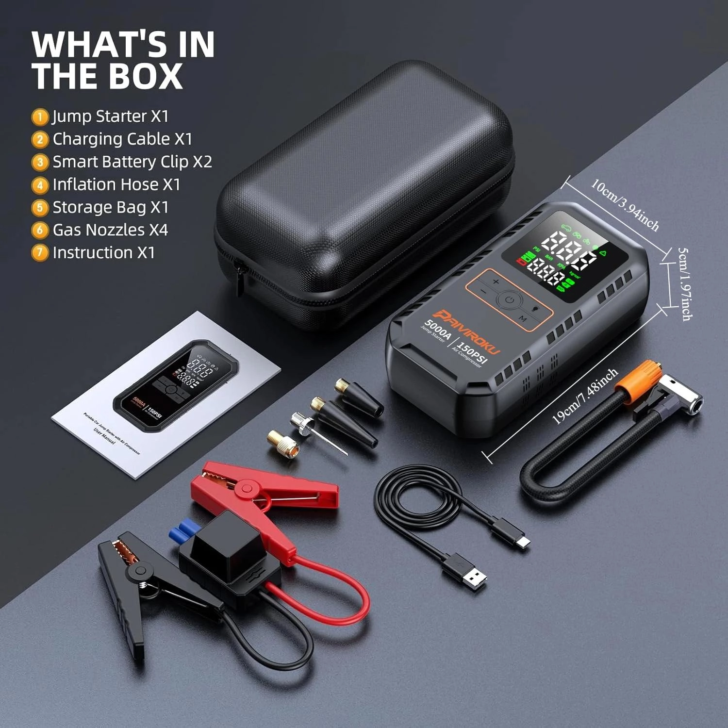 Booster Batterie Voiture ETENWOLF X5 PRO MAX 2000A avec Compresseur 160 PSI